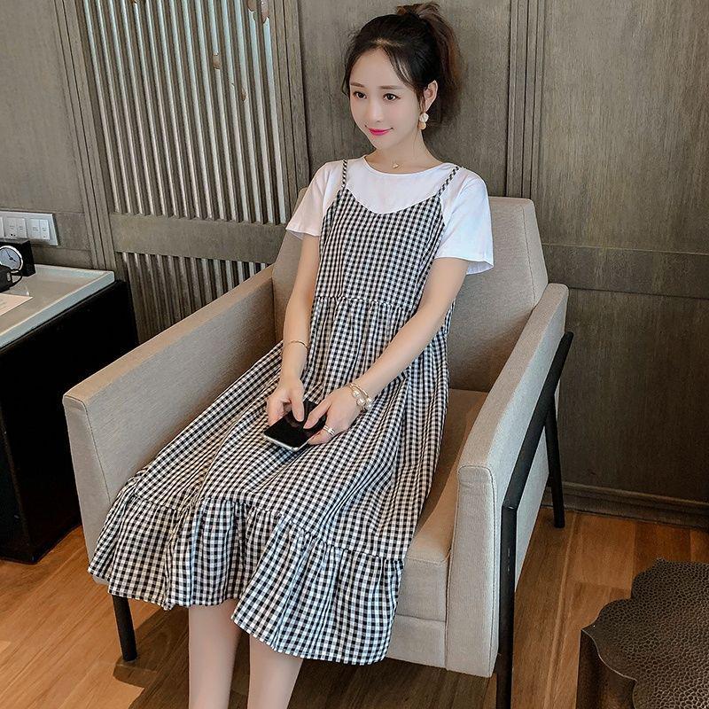 Летняя юбка для беременных из двух частей, длинная - до колена, большой размер