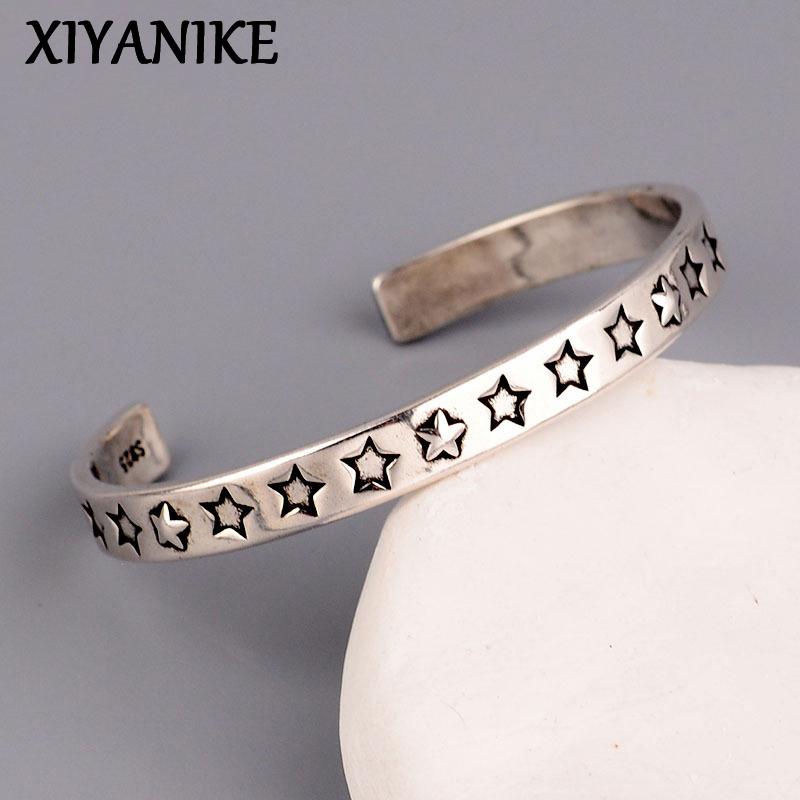 XIYANIKE Silver Pupular Korea Star Bangle For Women Fashion Simple Opening Hand Jewelry Party