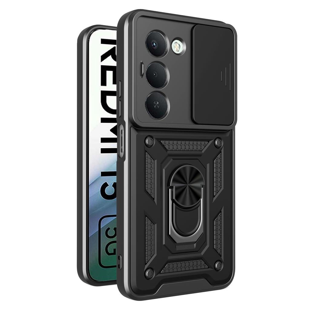 Для Xiaomi Redmi 15 5G (Глобальный) (169 мм) Чехол-подставка PC+TPU для телефона с выдвижной шторкой для камеры - Синий