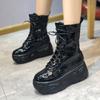 New Product Pocket Motorcycle Boots Women Platform Shoes Lace Up Thick-soled Black Shoes Woman Half Botas Mujer