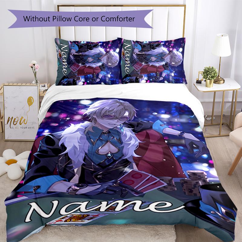 3pcs Custom Name Anime Honkai Star Rail Aventurine Bedding Set Duvet Cover Closure Includes 1 Duvet Cover & 2 Pillowcases for All Seasons Bedroom Deco