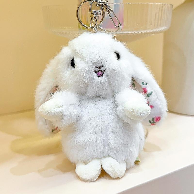 Ear Rustic Hanging Rabbit Plush Pendant With Broken Flowers Inside Ears Gift For