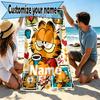 Custom Name Personalized Garfield Print Beach Towel, for Trip Camping Beach Party Home Decor, Birthday Gift for Family & Friends