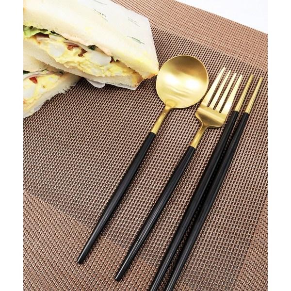 Menard Stella Cutlery Set for 2, Gold Black, 2p Spoons + 2p Chopsticks + 2p Forks, Korean Popular Tableware