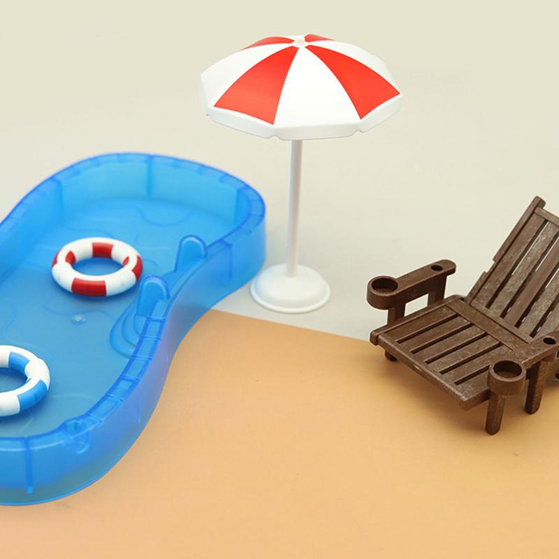 1Set Miniature Swimming Pool Swimming Circle Deck Chair Beach Umbrella Kits for Dollhouse Life Scenes Decor Aquarium Accessory