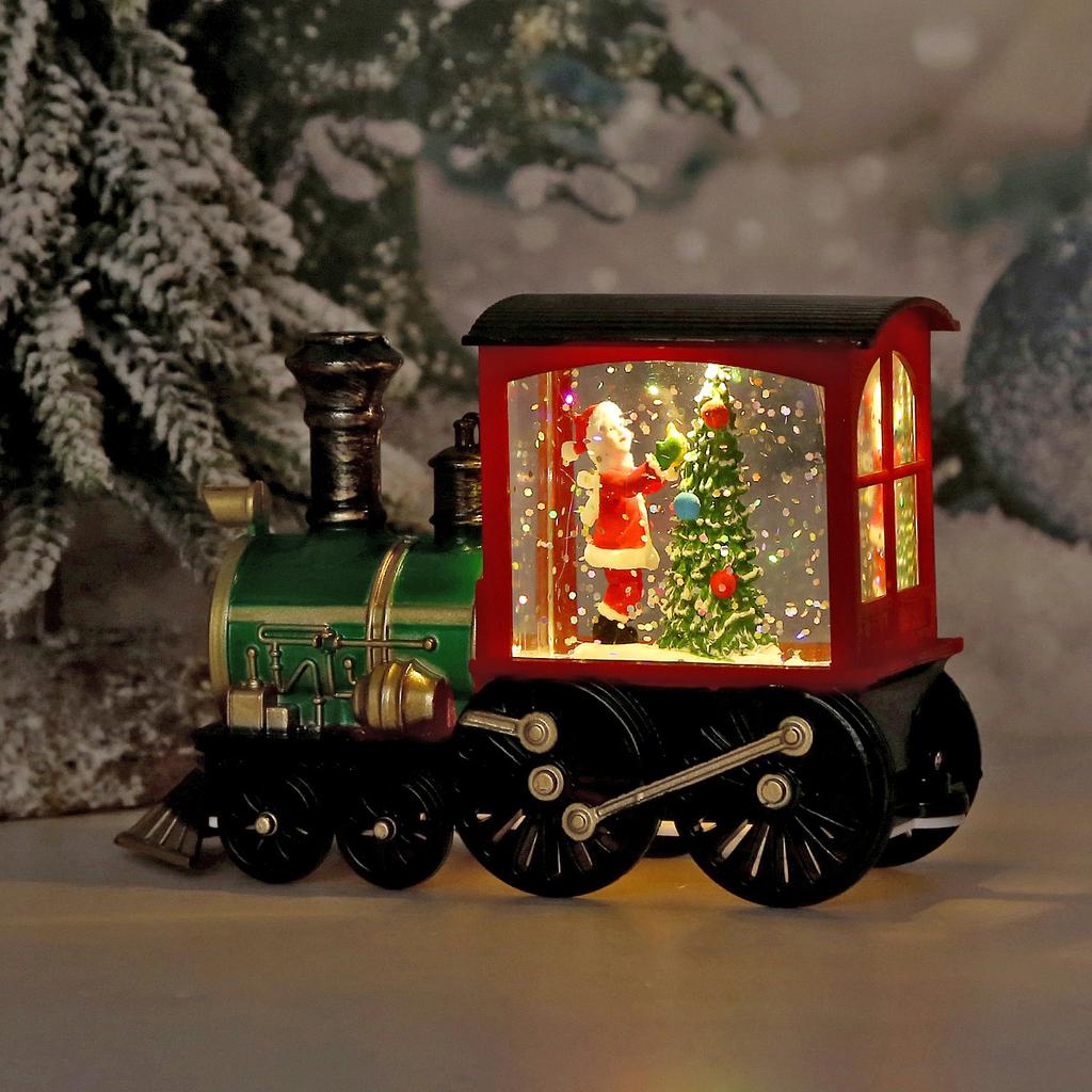 Christmas Train Luminous Water Filling Small Wind Light Desktop Ornament Scene Arrangement Props