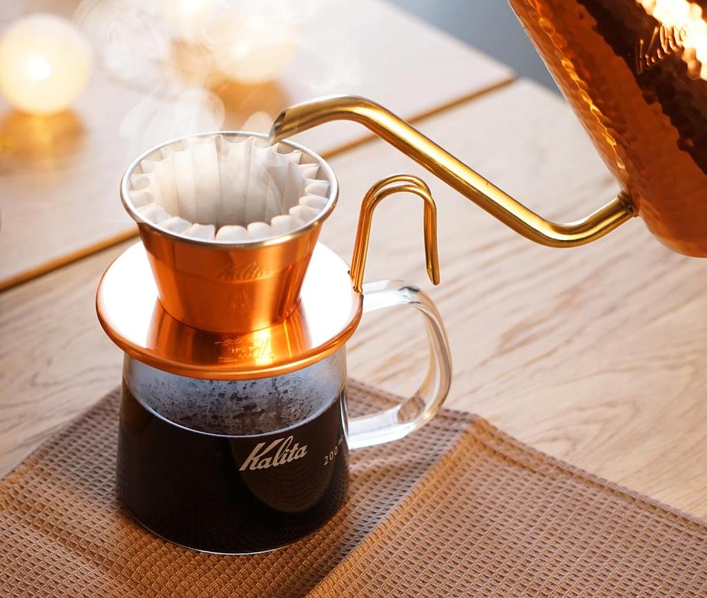 Kalita High Thermal Conductivity Copper Coffee Dripper Wave Series Handmade by Tsubame Craftsman For 1 To 2 People Made In Japan Drip Fixture For 1 2