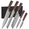 Sunnecko 5-Piece Knife Set: Santoku Knife, Chef's Knife, Bread Knife, Paring Knife, and Peeling Knife. Sharp, Double-Edged Stainless Steel with Damasc