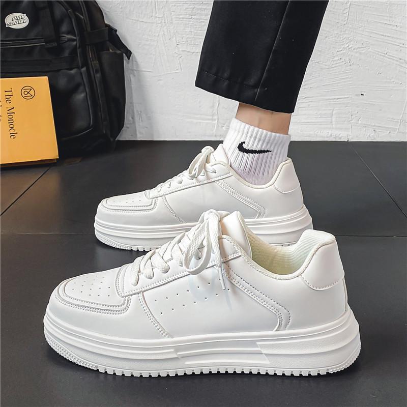 Autumn low-top casual student fashion outdoor sports shoes leather simple thick baseplate shoes