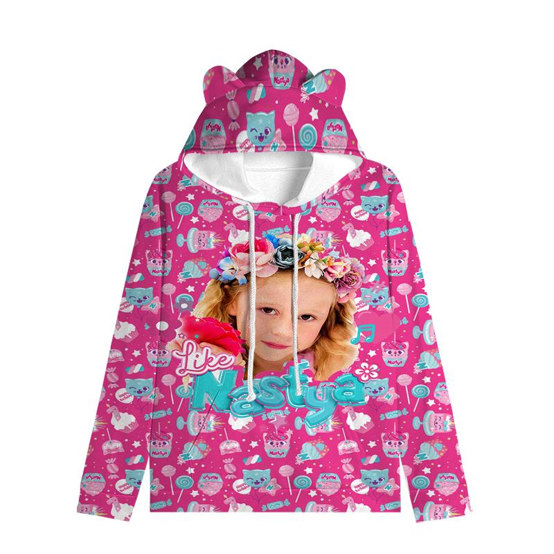 Толстовка с капюшоном для детей Like Nastya с кошачьими ушками, регулируемые ушки, милый мультяшный дизайн, мягкий зимний теплый пуловер для мальчиков и девочек