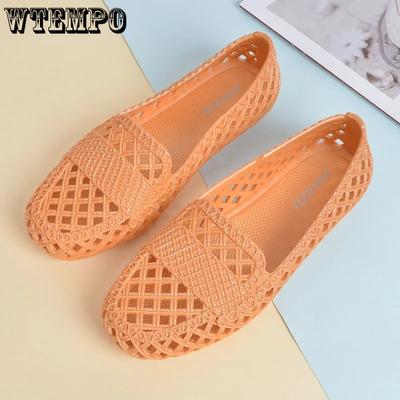 Женские однотонные туфли большого размера с вырезами, весна-лето, дышащие, на плоской подошве, с толстым каблуком, нескользящие, повседневные рабочие туфли