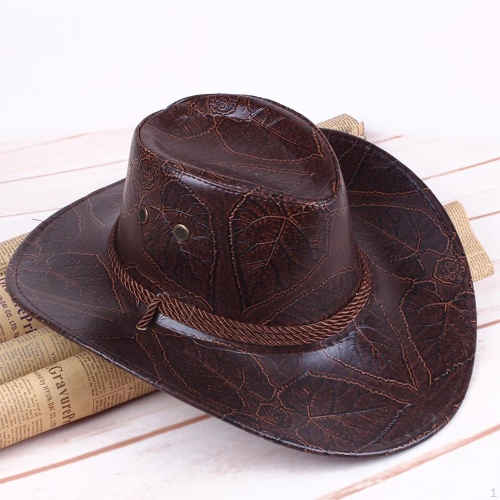 Ковбойская шляпа Cowgirl Регулируемый ремешок на подбородке Модные прочные шляпы из искусственной кожи Джазовые кепки