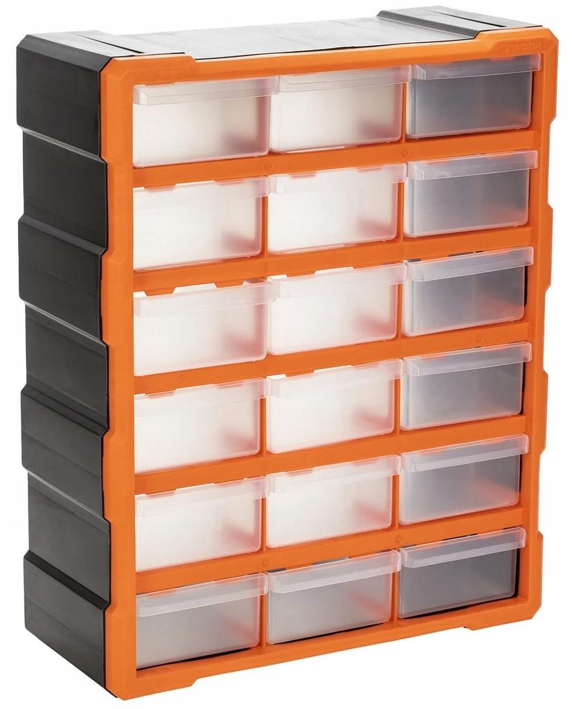 Plastic workshop organizer with 18 drawers, hanging, 47x385 cm