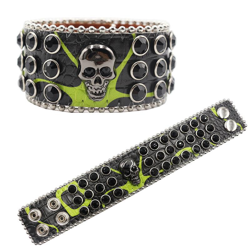 Готический Браслет с Черепом и Стразами Дизайн Ювелирных Изделий Бриллиант Кожаный Браслет Ювелирные Изделия