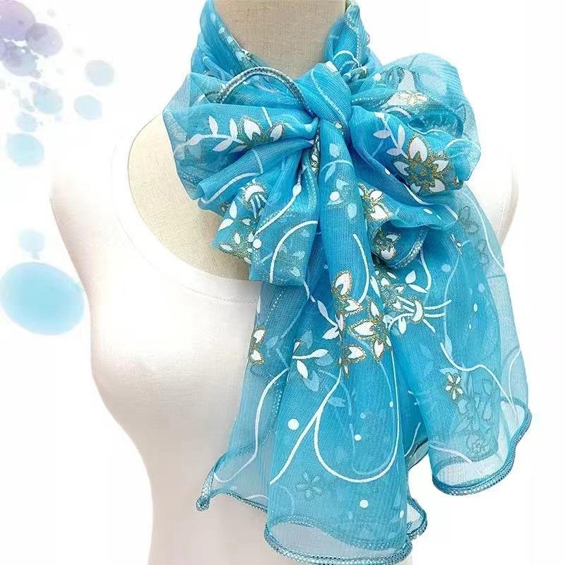 Ruffles Flower Embroidery Scarf Elegant Solid Color Breathable Shawl Women Head Wrap Outdoor Windproof Hijab Turban Travel Beach Towel