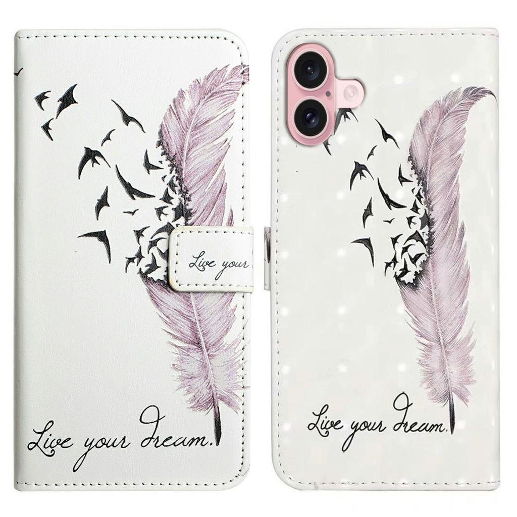 For iPhone 16 Plus Case Stand Card Holder Leather Phone Cover 3D Creative Pattern Design