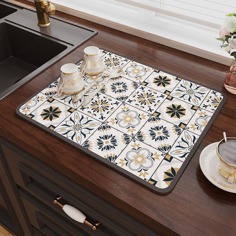 Kitchen Countertop Drain Mat Diatomaceous Mud Absorbent Mat Bowl Plate Drying Coaster Wash Free Table Decoration Accessories Mat