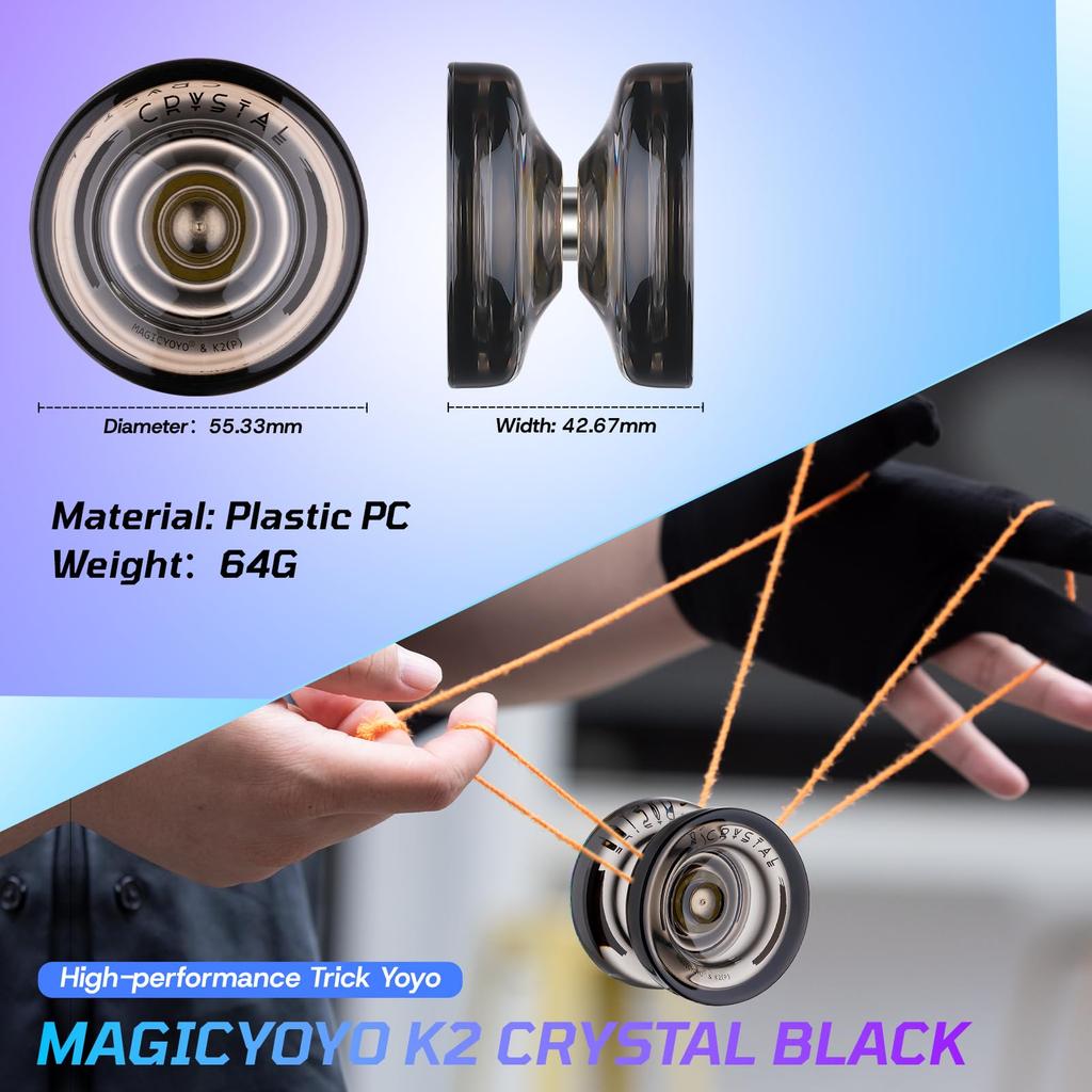 MAGICYOYO K2 Черный Отзывчивый Йо-йо для Детей Новичков с Дополнительным Неотзывчивым Йо-йо Pro Пластиковый Трюковый Йо-йо для Сумки для Йо-йо Подшипник, Взрослые+12