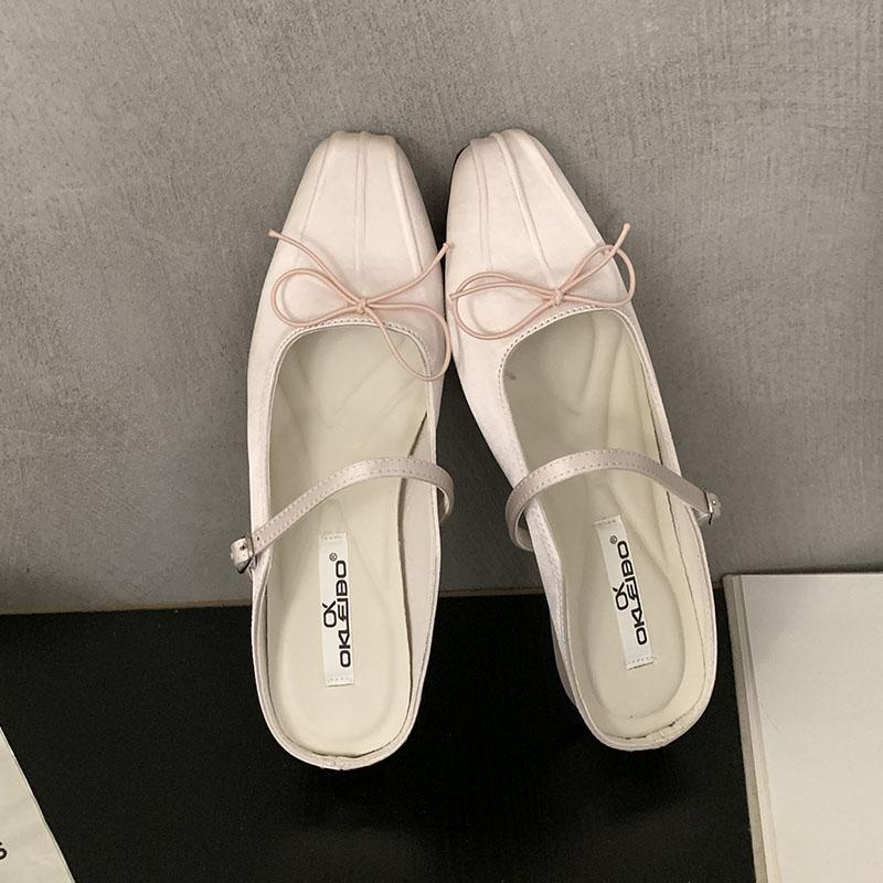 Мода Мода Туфли-лодочки с бантом-бабочкой Женские туфли на плоской подошве Женская обувь с мелким вырезом Слипоны Женские туфли на плоской подошве Слайды Мюли