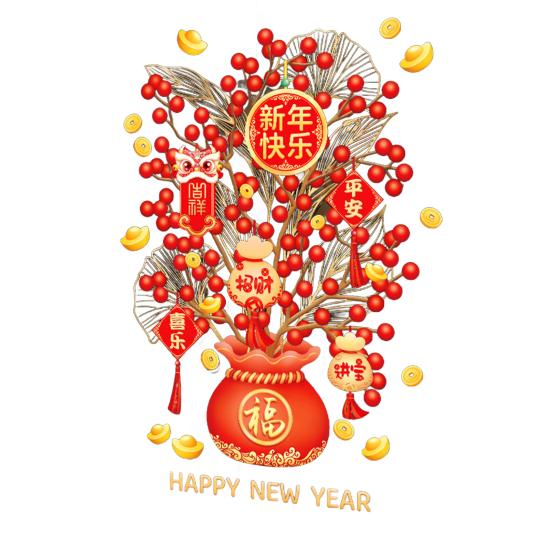 Китайский Новый год Наклейка на окно Денежное дерево Наклейка на стеклянную дверь Неклеящаяся статическая наклейка Наклейки на окна для декора весеннего фестиваля