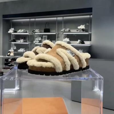 Шерстяная версия~ Та же модель, что и у Чжао Рут, теплые пушистые тапочки Louis для женщин на толстой подошве, осенне-зимние новинки, повседневные биркенштоки