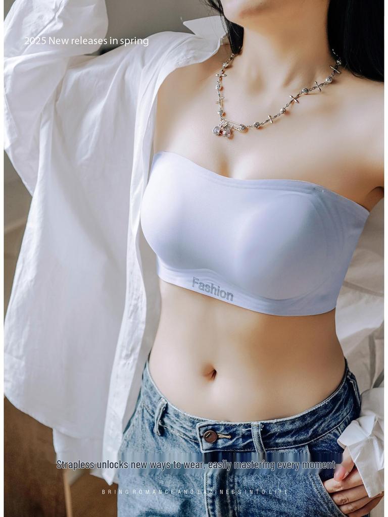 Seamless Push-Up Strapless Bandeau Bra for Women - Anti-Slip, Non-Drop, Backless Design, Enhances Small Chest