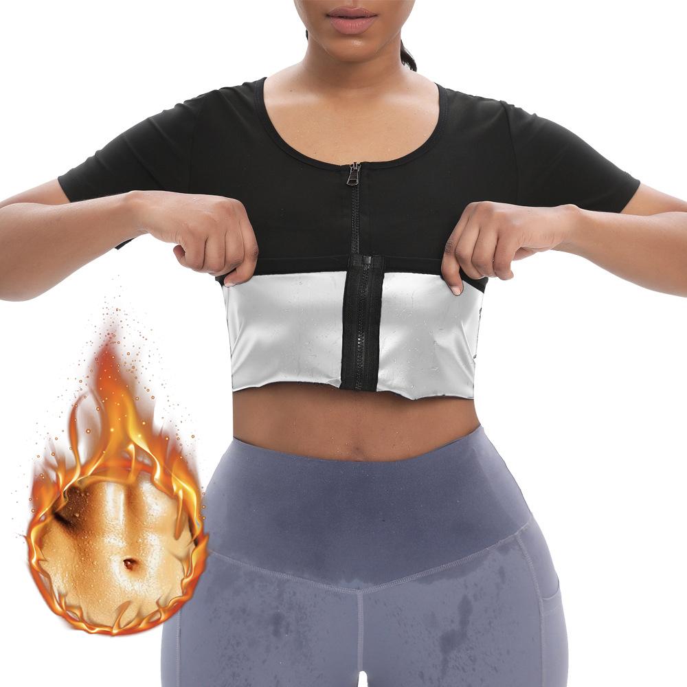 Женский костюм для сауны, толстовка с короткими рукавами, тренировочная куртка на молнии, талия, формирователь тела, сжигание жира, корректирующее белье для бега, спортивные топы