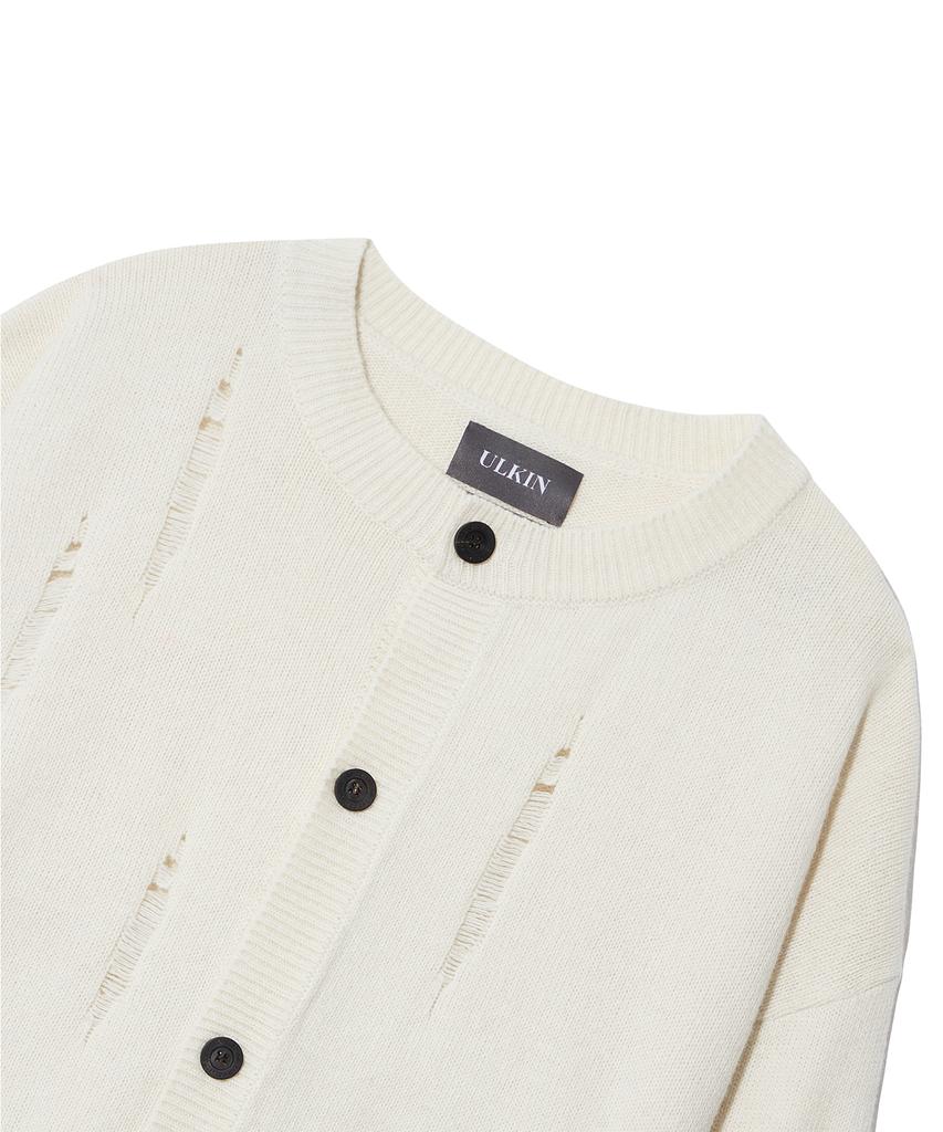 ULKIN Damaged Round Knit Cardigan_Ivory