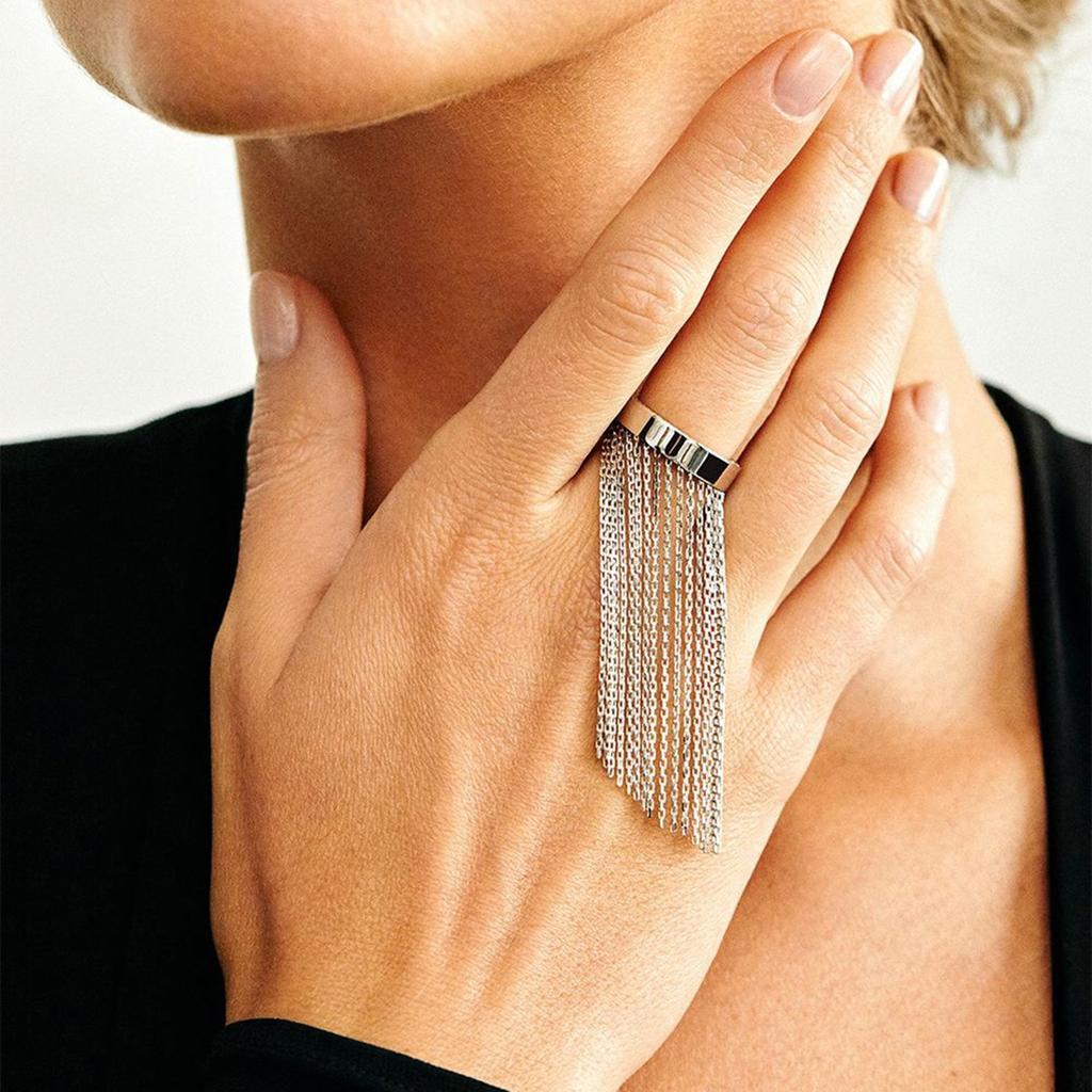 Кольцо из нержавеющей стали с регулируемой цепочкой и бахромой, кольцо на палец, ювелирное украшение, аксессуар для вечеринки для модных леди, уникальные аксессуары