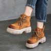 Johnature Genuine Leather Thick Sole Boots Vintage Versatile Lace Up Cowhide Short Boots