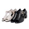 Women's Shoes With Thick Heels Straight Strap Thin Band Middle Heel Sandals Slippers 35-41