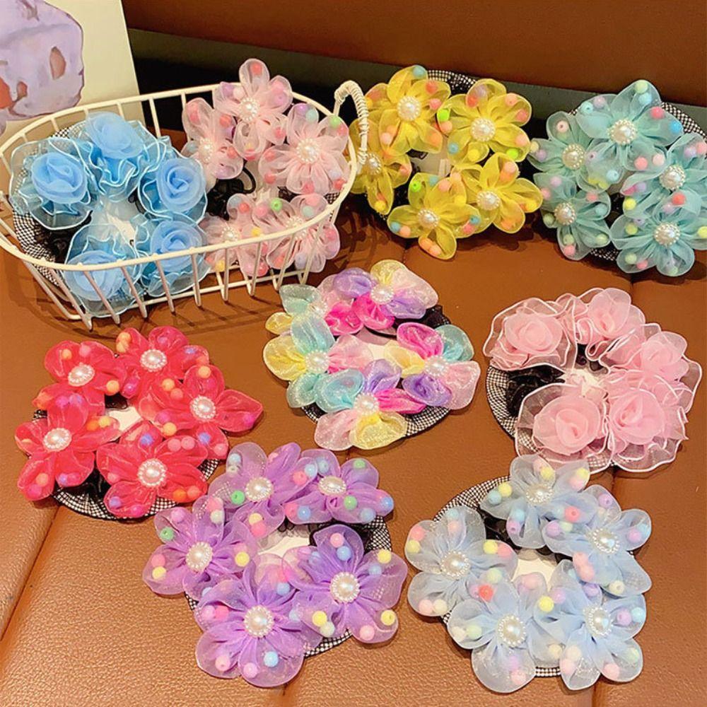 Жемчужный цветок, сетка для волос, радужная балетная булочка, снуд, невидимая детская булочка, сетка для балета, танца