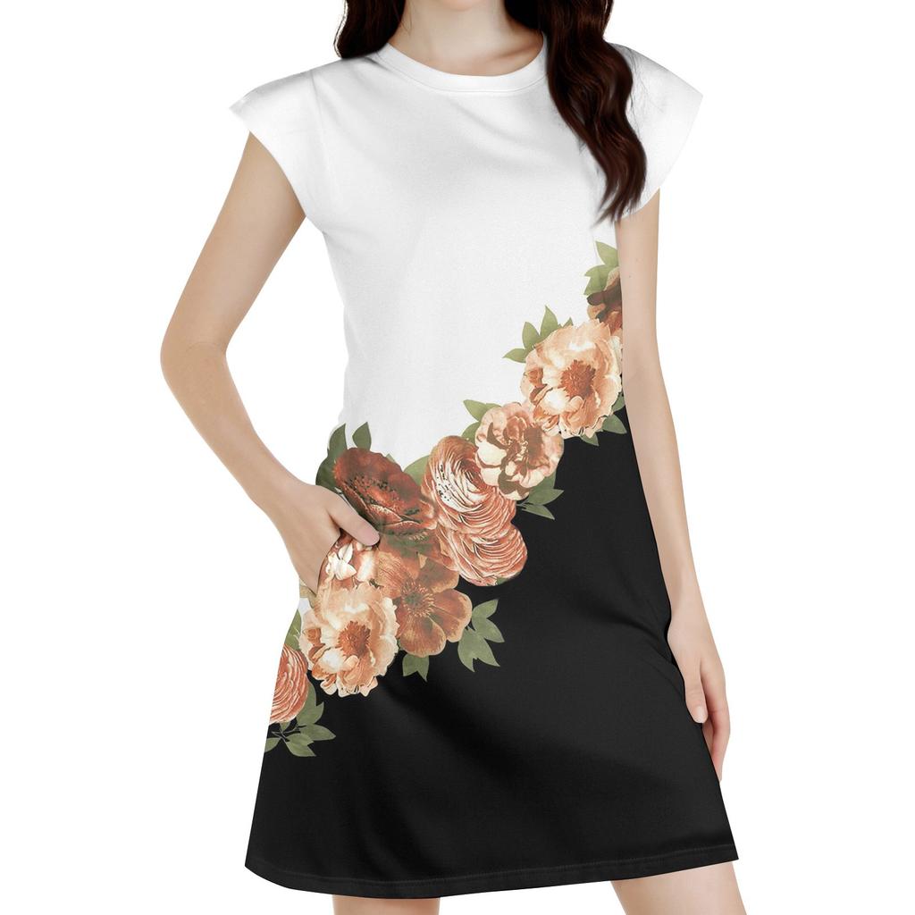 Женское повседневное платье без рукавов с цветочным принтом и круглым вырезом