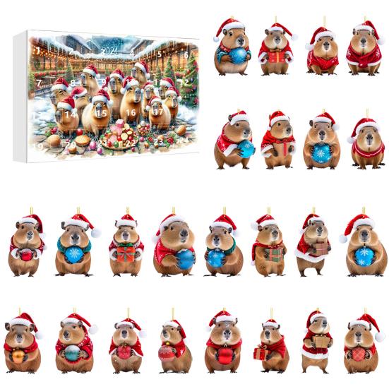 Капибара Адвент-календарь Рождественские 2D украшения капибары Обратный отсчет 24 дня