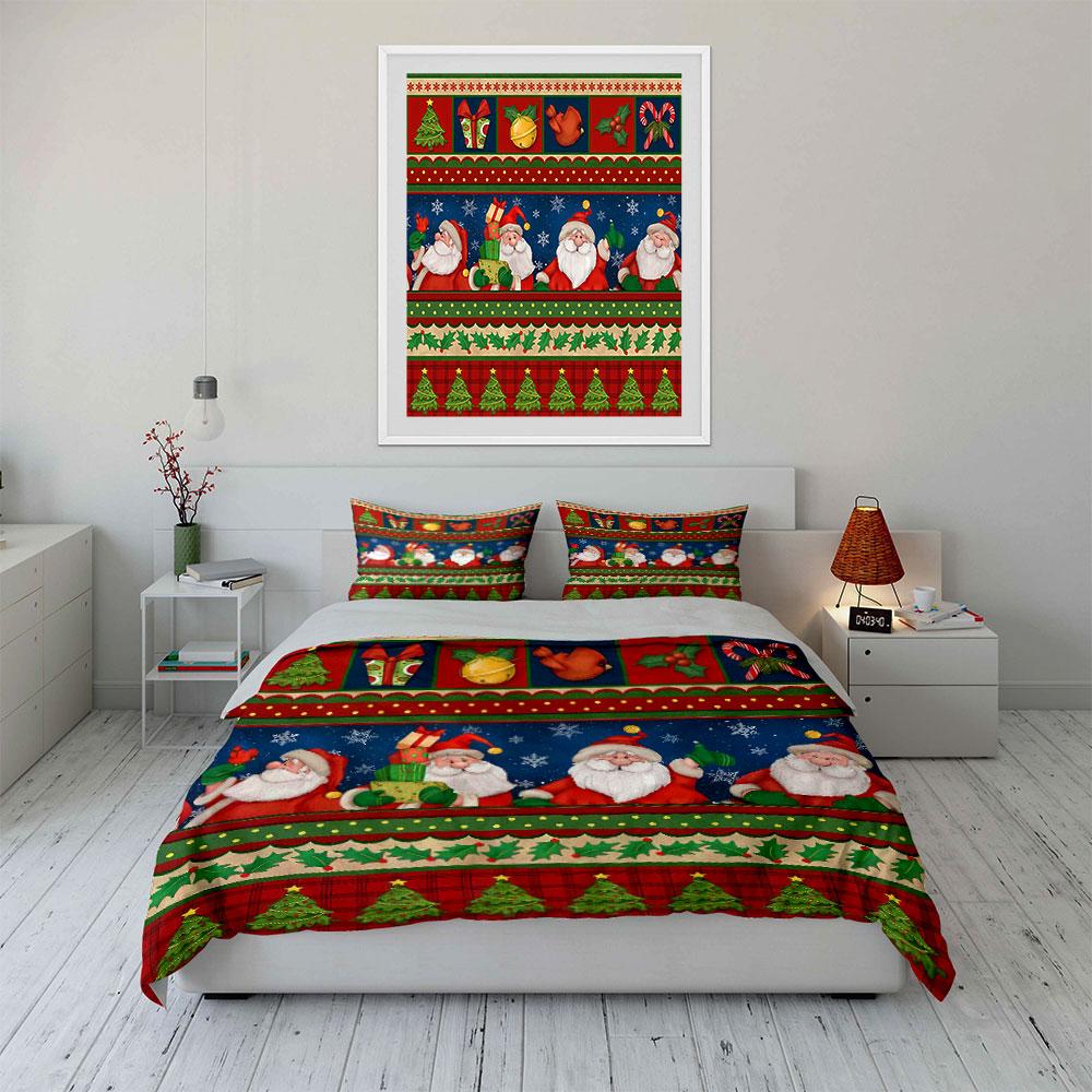 Santa and Christmas Pattern Set Bedding Duvet Cover Set Duvet Cover Pillowcases (1*Duvet Cover 2*Pillowcases, without duvet insert)