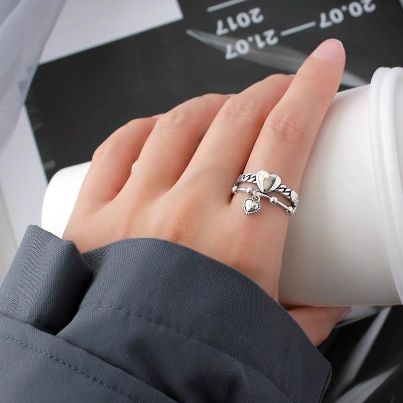 Кольцо в стиле ретро из серебра 925 пробы в корейском стиле — без выцветания, в стиле тяжелой промышленности для женщин