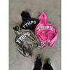 Womens Oversized Hooded Zip-Up Sweatshirt With Graphic Print Letter Design Casual Streetwear Top