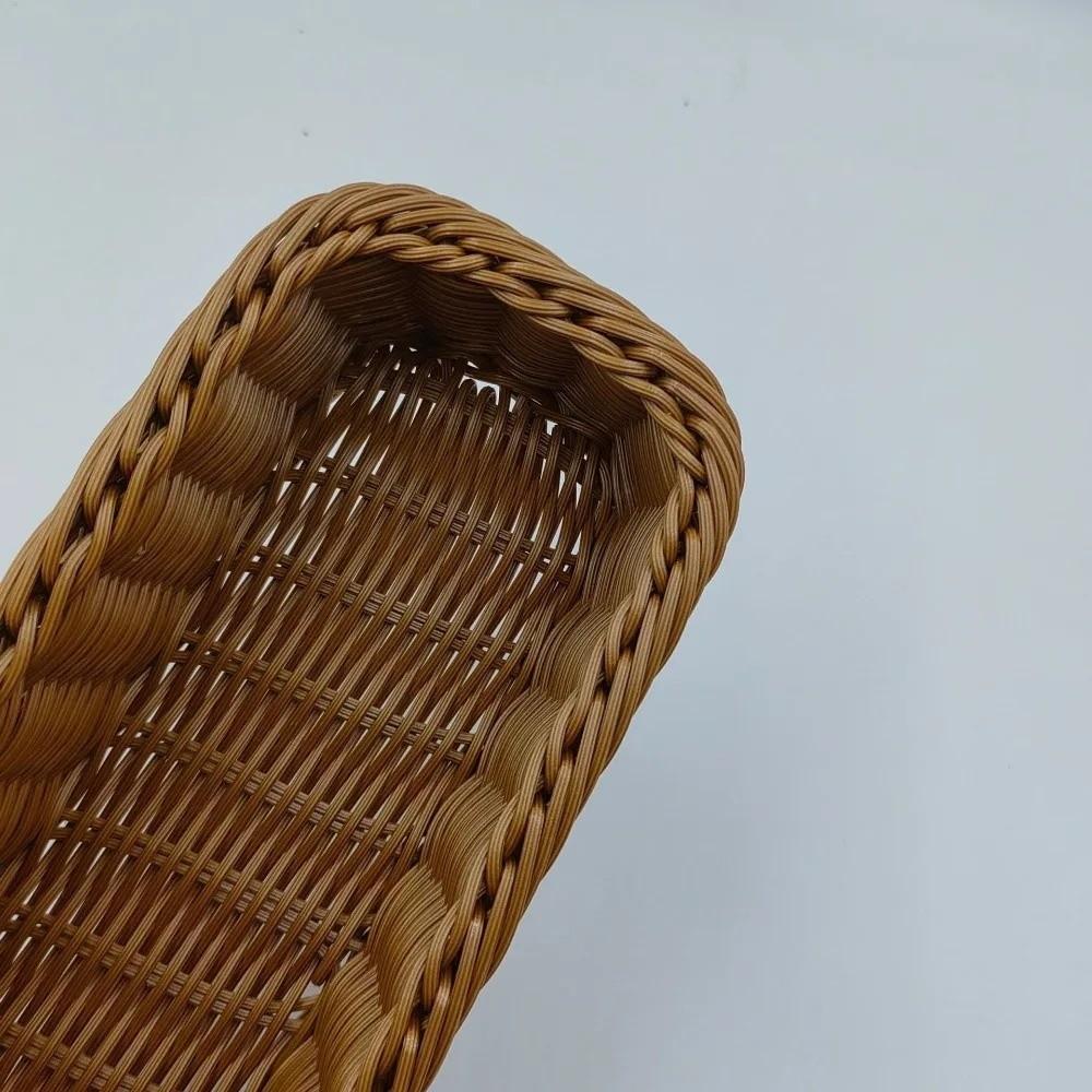 Rectangular Faux Wicker Tray Simple Plastic Picnic Basket  Food Fruit Bread Storage