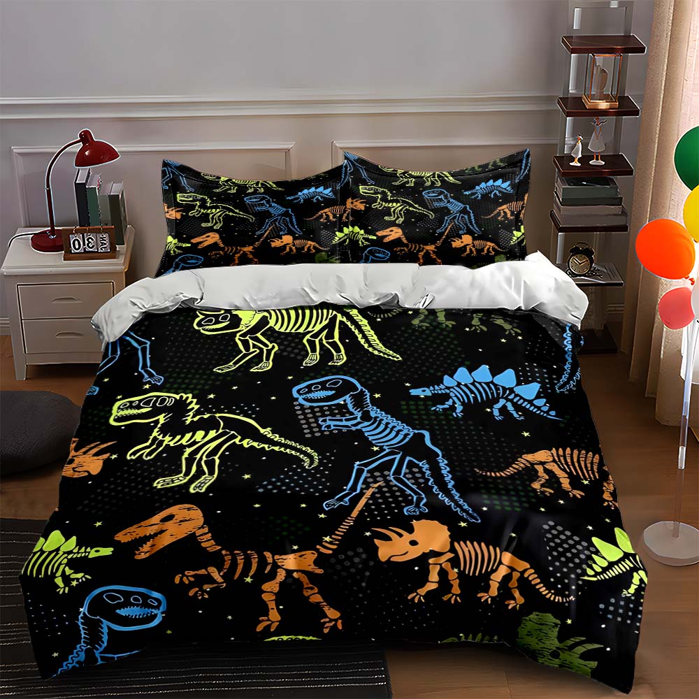Neon dinosaur skeletons Bedding Duvet cover sets Duvet covers Pillowcases gifts (1 * Duvet Cover 2 * Pillowcases, without duvet insert)