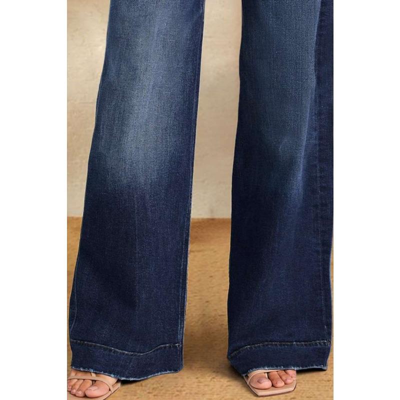 Women's New Spring Lace-up Stretch Jeans Straight Temperament Models Wide-leg Trousers