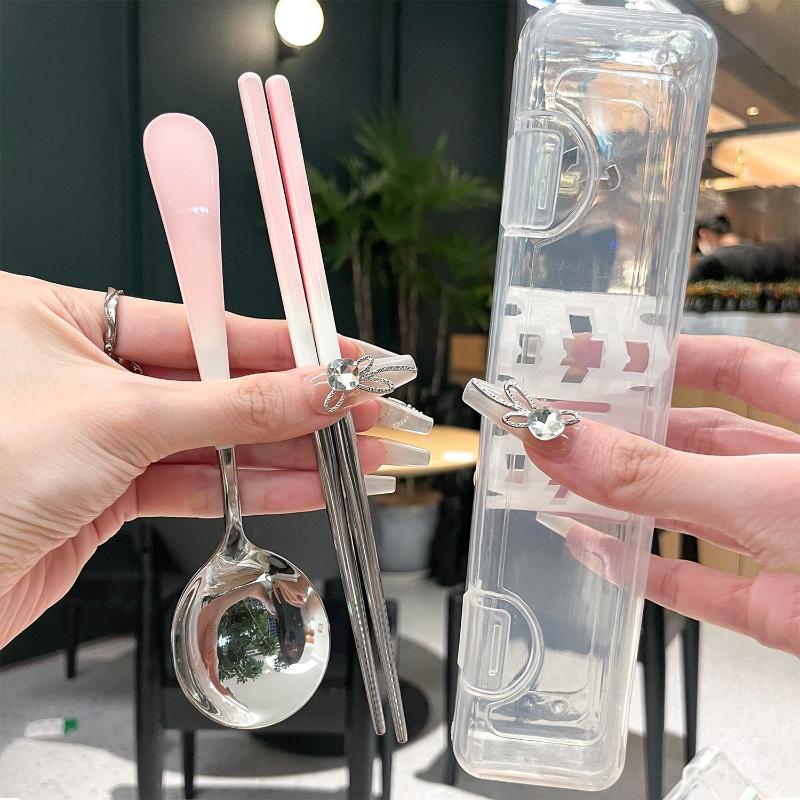 Портативный набор столовых приборов из нержавеющей стали Ложка Палочки для еды Студенческий Дорожный Портативный набор столовых приборов в корейском стиле с коробкой Кухонный инвентарь