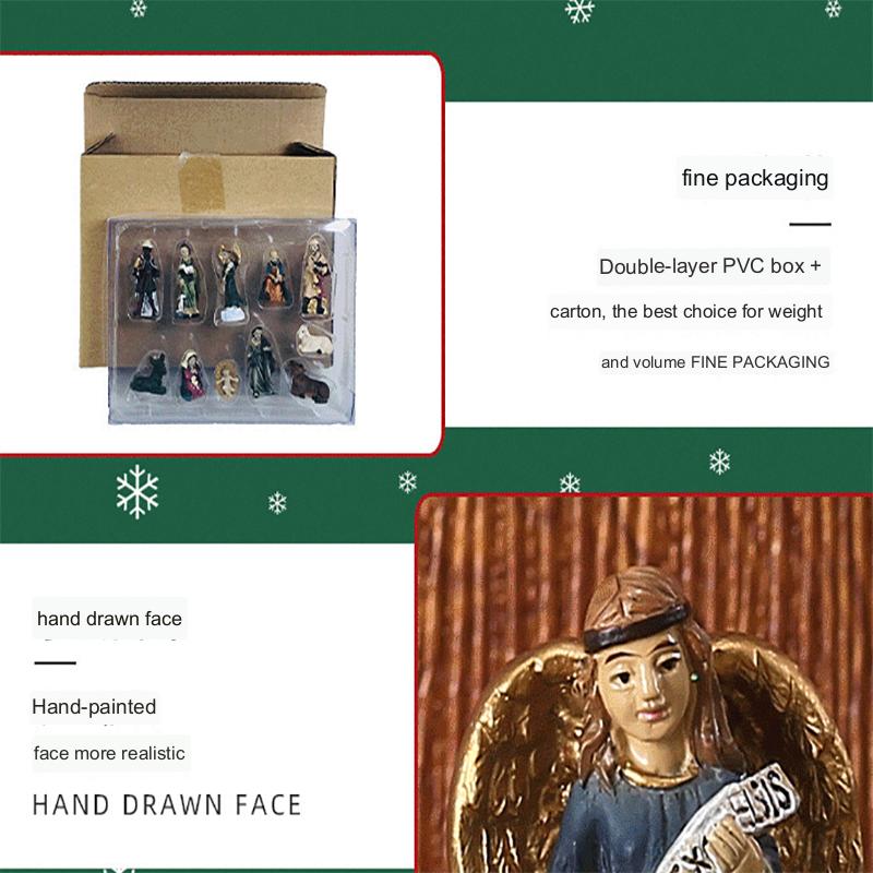 11Pcs Classical Christmas Manger Set Ornament Gift Box Christmas Easter Gift Gift Resin Crafts