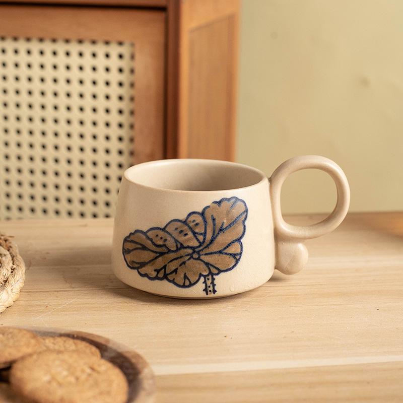 Retro Flower Coffee Cup Breakfast Oat Milk Cup Creative Ceramic Mug Chinese Home Office Afternoon Tea Cup Beverage Gifts