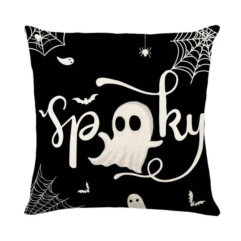 40/45/50cm Halloween Party Decorations Linen Pillowcase for Sofa Black Witch Ghost Print Throw Pillow Cover Home Decor