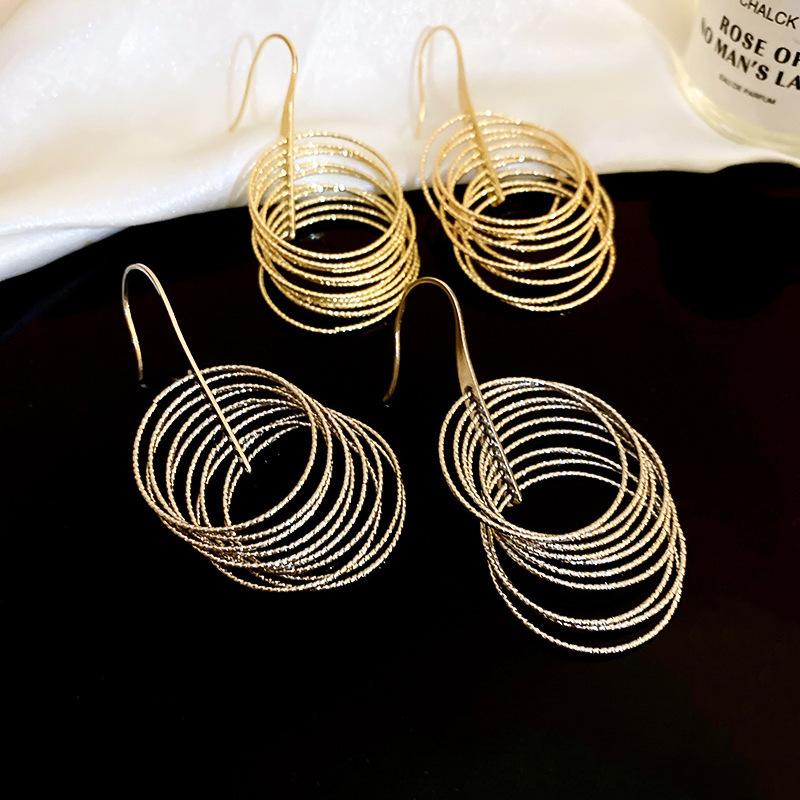 Exaggerated Multi-layer Circle Geometric Earrings, Fashionable High-end Temperament, Ear Hooks, Cold Wind Earrings