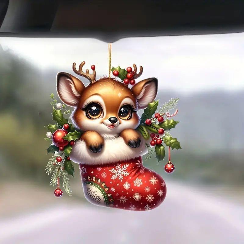 Christmas Deer Car Pendant With Acrylic Material And Cartoon Style For Festive Vehicle Decor