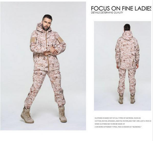 Мужской водонепроницаемый ветрозащитный комплект куртки софтшелл TAD из флиса «акулья кожа» камуфляжной расцветки