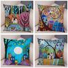 Colorful Cartoon House Pillowcase Retro Country Colors Urban Sofa Cushion Cover Home Car Decoration