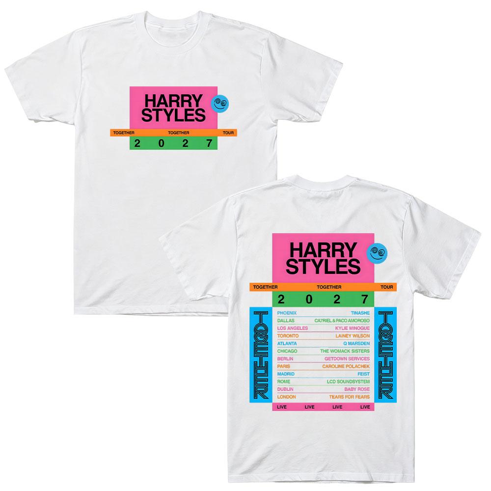 HarryStyles Tour Together Together 2027 Футболка с двусторонней печатью Чистый хлопок Мужская Женская Свободная футболка Подарок фанату Поп-культуры Уличная одежда Повседневная