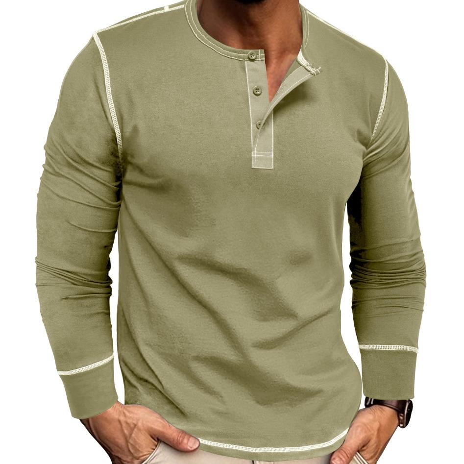 Мужская рубашка хенли с длинным рукавом в европейском и американском стиле на весну и осень, футболка с круглым вырезом, модный повседневный топ в стиле пэчворк